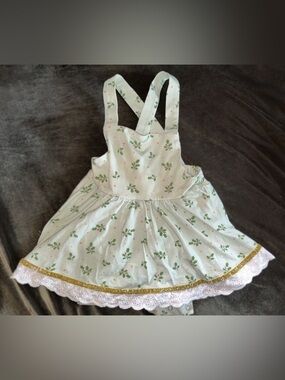 Girls Holiday Holly Print Pinafore Skirted Romper - Mint Green